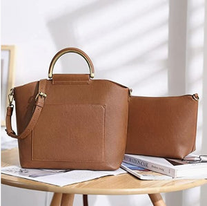 Brown Women's Satchel Handbags Leather Tote Bags Top Handle Fashion Shoulder Purse