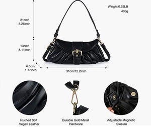 Quilted Purse for Wome Mini Soft Shoulder Bag Trendy Ruched Handbag Cute Clutch Hobo Bag MWC-093